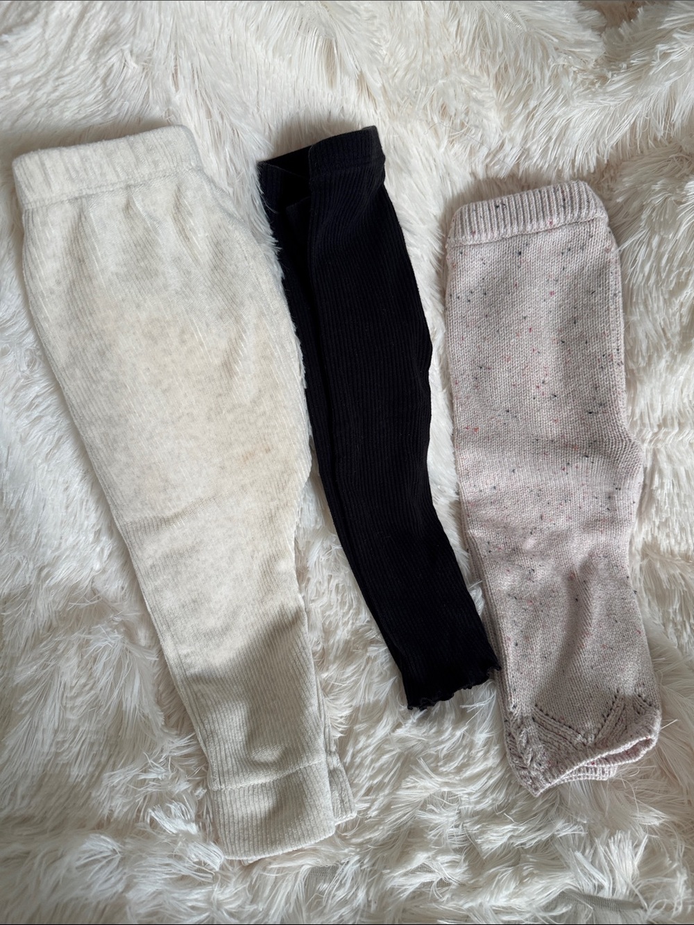Kids Ribbed Leggings Trio — Cream, Black & Light Pink